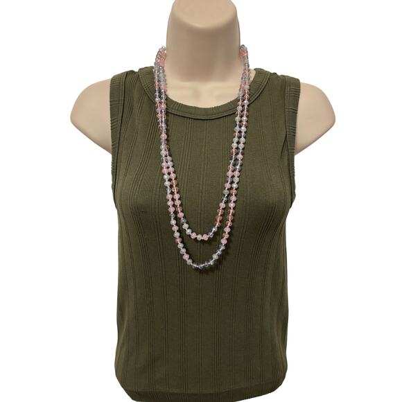 Women's Pink Gray Blue Beaded Classic Spring Pastel Long Necklace BOHO Simple - Picture 2 of 5